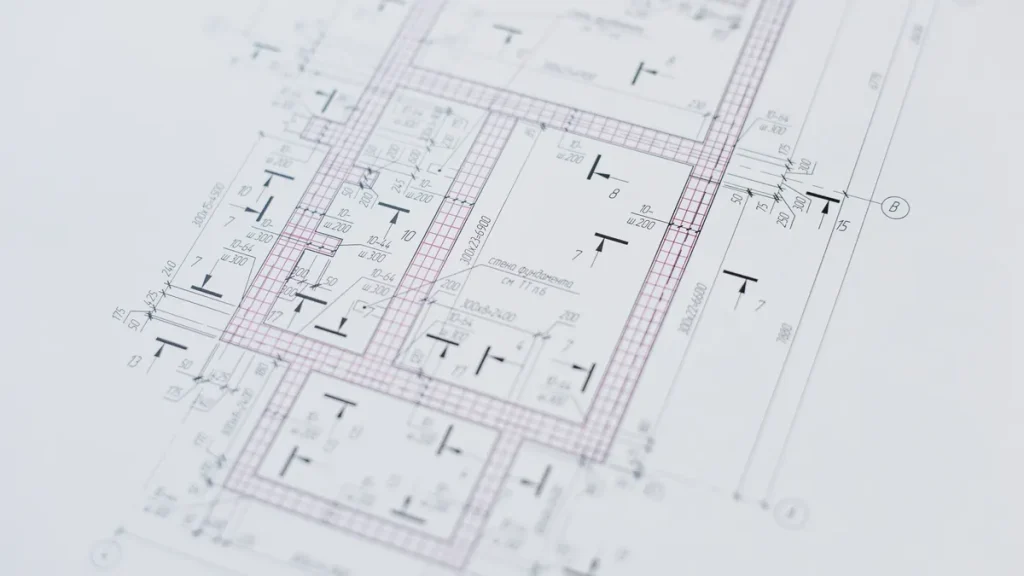 Architectural plan drawing with labeled rooms and lines